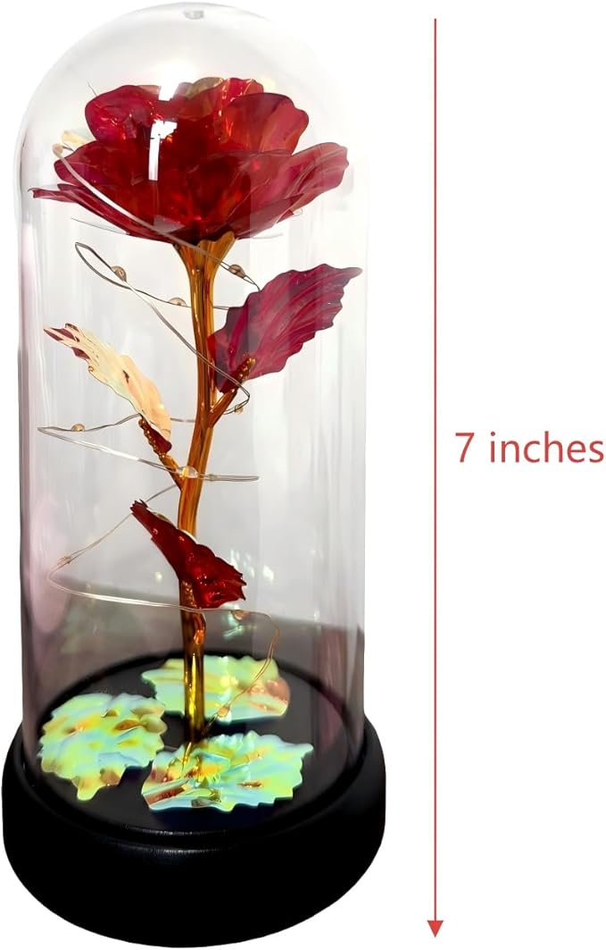 Eternal Glass Rose in Display Dome | Glass Flower with Colorful Base, A Perfect Romantic Gift for Valentine's Day, Mother's Day, Birthday & Christmas for Her