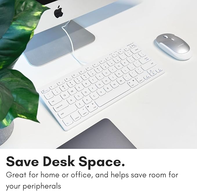 Macally USB Wired Keyboard for Mac and Windows PC - Plug and Play Apple Keyboard with 78 Scissor Switch Keys and 13 Shortcut Keys - Compact & Small That Saves Spaces and Looks Great - White