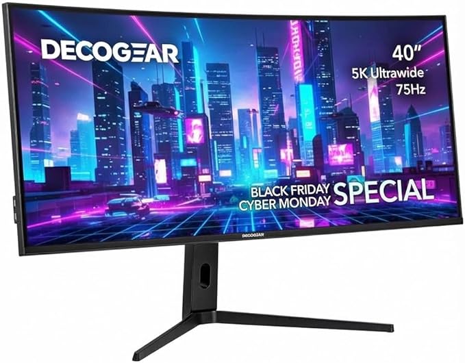 Deco Gear 40” 5K UltraWide Monitor (5120×2160), IPS, HDR10, 21:9, 100% sRGB / 96% DCI-P3, USB-C, HDMI, DP, PIP/PBP, Adaptive Sync - Pro Color Accuracy for Creators & Multitasking - American Seller