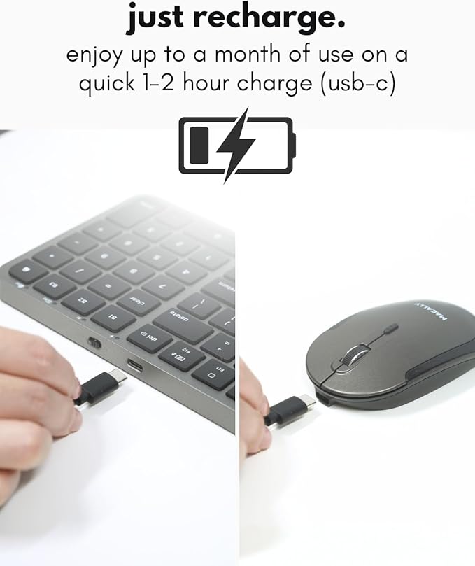Macally Bluetooth Mac Keyboard and Mouse - Compact (2 Zone) Wireless Apple Keyboard and Mouse Combo with Number Pad - Multi Device, Rechargeable - for Mac, MacBook Pro/Air, iPad, iPhone - Space Black