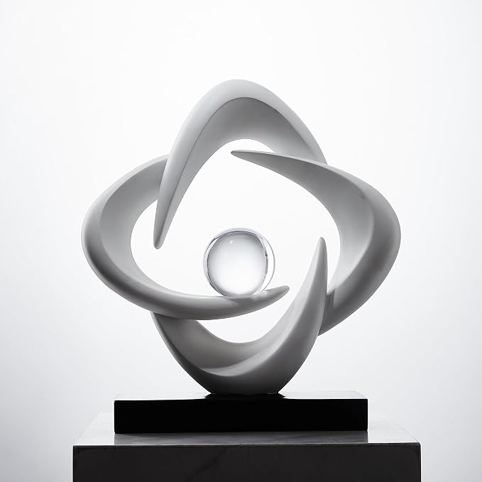 FJS Abstract Art Statues for Home Decor, White 4 Pointed Star Sculpture, 10.8" H Modern Coffee Table Bookshelf Decor Accents, Decorations for Living Room Dining Room Office Hotel (White)