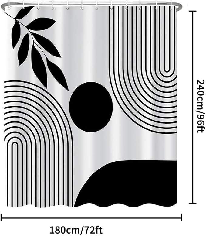 Extra Long Boho Shower Curtain Mid Century Modern Shower Curtains For Bathroom Black And White Geometric Minimalist Abstract Bohemian Waterproof Fabric Bathroom Shower Curtain Set 72x96 Inch