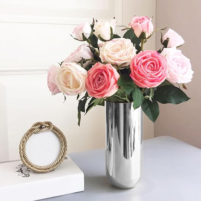 Metal Vase, 9.1 Inch Height Stainless Steel Cylinder Flower Vase, Modern Table Centerpiece Decorations, Ideal Accent Piece for Home Decor
