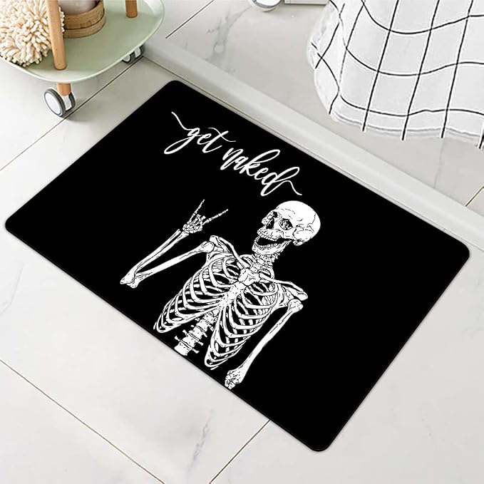 Diatomaceous Earth Bath Mat,Black Funny Skull Non-Slip Volume Super Absorbent Fast Drying for Bathroom Kitchen Door mat,Eco-Friendly Easy to Clean 17×27.5Inch (43 * 70cm)