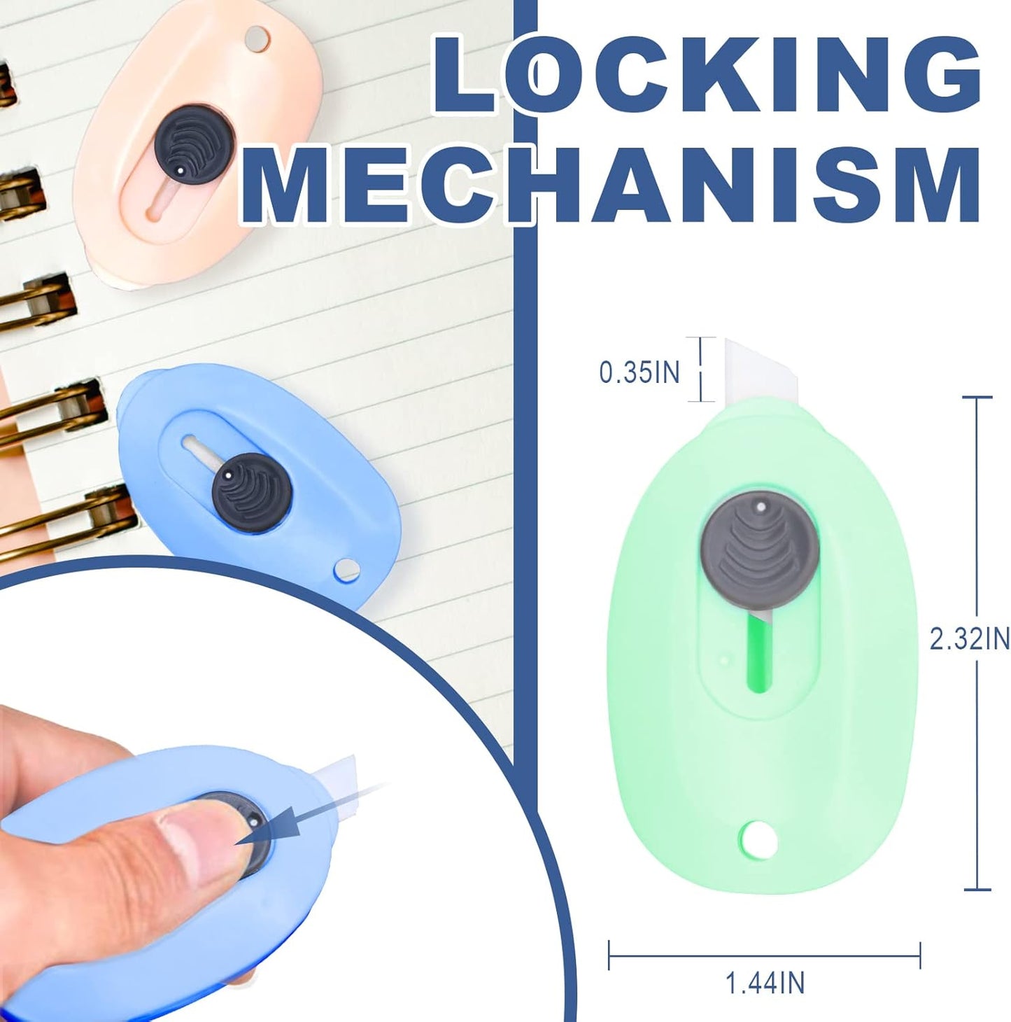 Sonuimy Mini Ceramic Box Cutter - 3-Pack Safety Box Opener with Retractable Blades | Keychain-Friendly (Pink, Green, Blue)