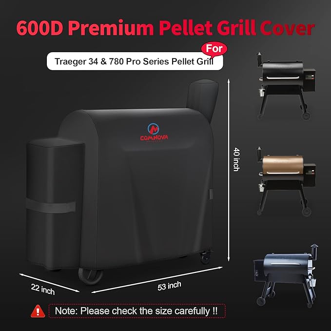 Comnova Grill Cover for Traeger Pro 34 & 780 Series - 600D Wood Pellet Smoker Cover for Traeger Waterproof & Heavy Duty, Premium Pellet BBQ Cover for Treager Pro 34, Pro 780, Texas, Z Grills and More