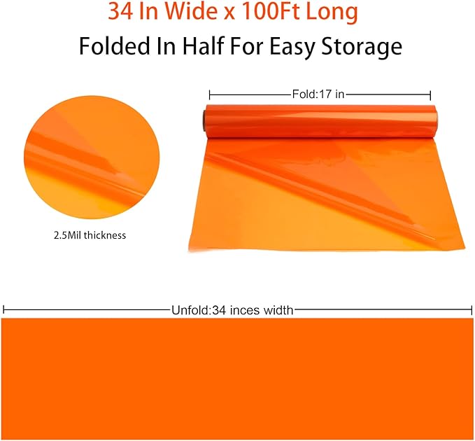 CMFYHM Orange Cellophane Wrap Roll,Colorful Cello 34 In Wide X 100 Ft Long, Translucent Colored Cellophane Wrapping Paper for Gift Baskets Wrap, Treats, Holiday, DIY Arts Crafts Decoration (Orange)