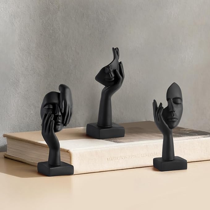 3 Pcs Thinker Small Statue Set - Black Art Abstract Decor, Modern Living Room Decoration, Knick Knacks for Shelves, Table Decor, Office Bookshelf, Shelf Side, Gift for Friends