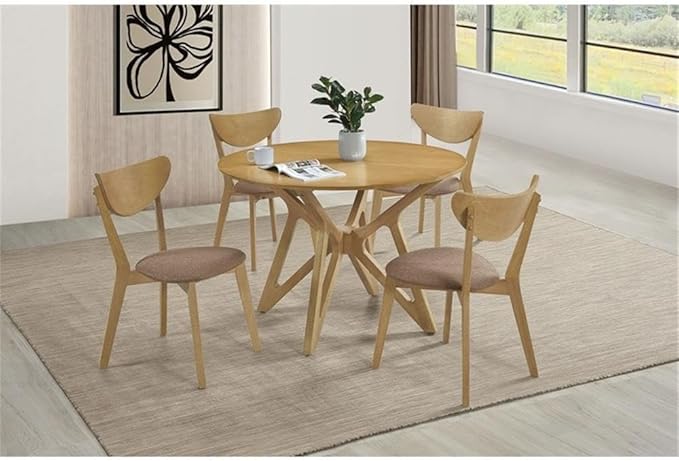 Pemberly Row Mid-Century Round Solid Wood Dining Table, Light Walnut Finish, 42" W x 42" D x 29.5" H, Asian Hardwood Construction, Compact Design for Dining Room or Kitchen