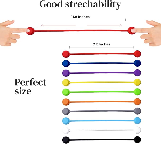 Magnetic Cable Management Organizer | 12 Pack Reusable Cable Ties & Cord Holder with Magnetic Clips | Silicone Cable Ties & Cord Keeper for Smart Home Gadgets, Assorted Colors