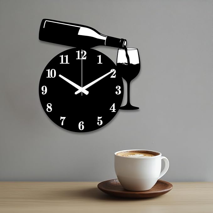 Red Wine Wall Clock Irregular Shape Decorative Wall Clock Wine Glass Non-Ticking Clock for Home Office Decoration, 14.48×12.99 inch