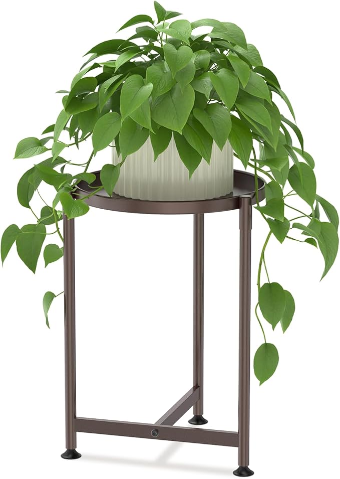 LASZOLA Metal Large Plant Stand for Indoor Plants, Morden Corner Plant Holder Rack, Sturdy Vertical Single Flower Shelf for Living Room Bedroom Patio Garden Balcony, Bronze
