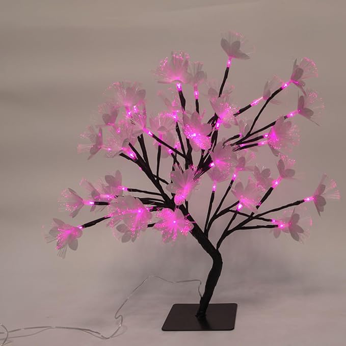 Fiber Optic Flower Tree Lamp - 48 LED Table Night Light USB Powered Artificial Flower Bonsai Tree Lamp Bedroom Living Room Decor Valentine's Day Birthday Gift for Women Girls Mother (Multicolor)