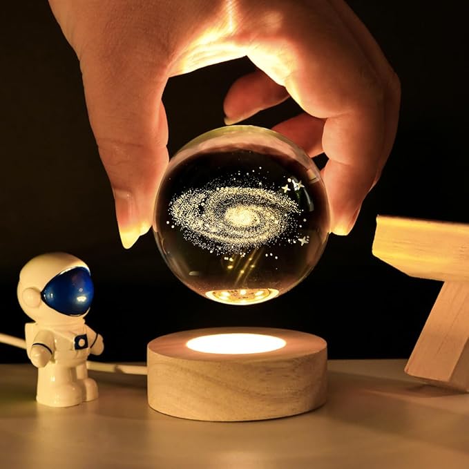 3D Galaxy Crystal Ball with LED Stand, 60mm Glass Sphere Decorative Balls, Milky Way Space Globe Lamp Night Light Gifts for Women Kids