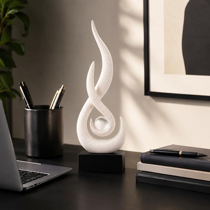 Modern Abstract Art Table Decoration,Resin Flame Statue Modern Centerpiece Ornaments for Living Room Great Gift Idea Home Decor,Collectibles (Beige)