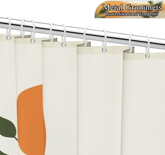 Boho Mid Century Shower Curtain for Bathroom Modern Abstract Sun Botanical Leaves Bath Curtain Neutral Minimalist Plant Waterproof Fabric Bathroom Decor Set with Hooks 72x84 inch