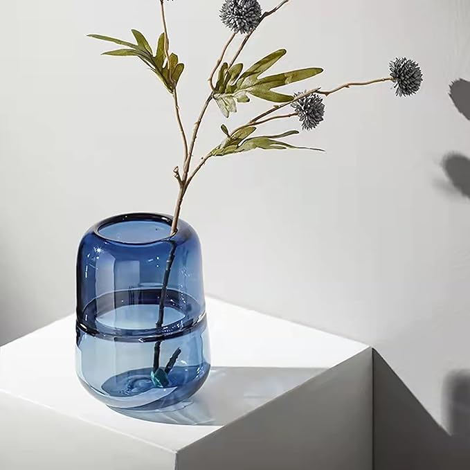 Modern Minimalist vase, Crystal Glass vase, Flower vase, Dried Flower vase(Blue)