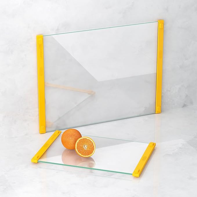 Tempered Glass Cutting Board for Kitchen, 12x16" & 12x8" 2 Pcs,Heat Resistant, with Non-Slip Feet, Non Toxic,Dishwasher Safe (Yellow)