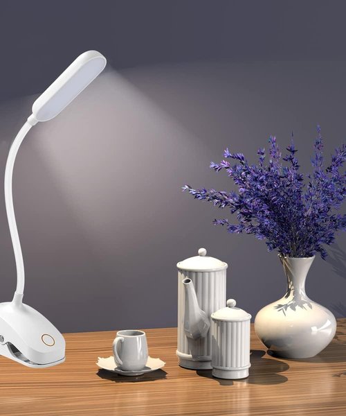 COLORLIFE Desk Lamp - 7W Rechargeable Clip-On Light with Flexible Gooseneck & Stepless Brightness for Reading, Piano, and More
