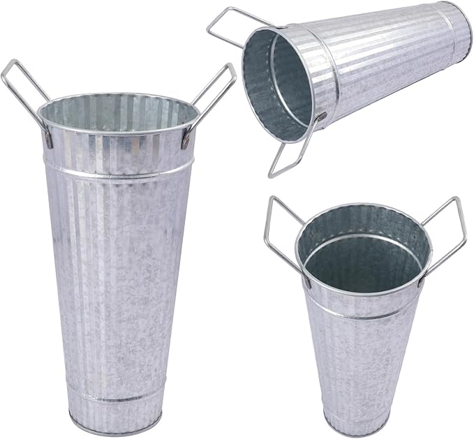 10 PCS 9 Inch Tall Galvanized Flower Buckets, Metal Flower Vase, Rustic Farmhouse French Flower Buckets with Handles for Wedding, Home Décor(Silver)