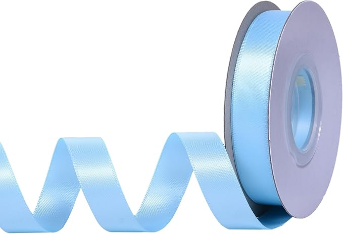 YAMA Light Blue Double Faced Satin Ribbon 5/8 Inch 25 Yards Baby Blue Fabric Ribbon for Gift Wrapping Crafts Hair Bows Wedding Party Decoration