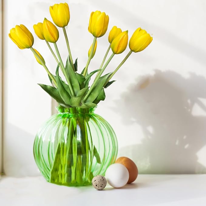 10 Pcs Fake Tulips Tulips Artificial Flowers Real Touch Fake Flowers Artificial Flower Bouquet for Home Table Party Wedding Decoration(Yellow)