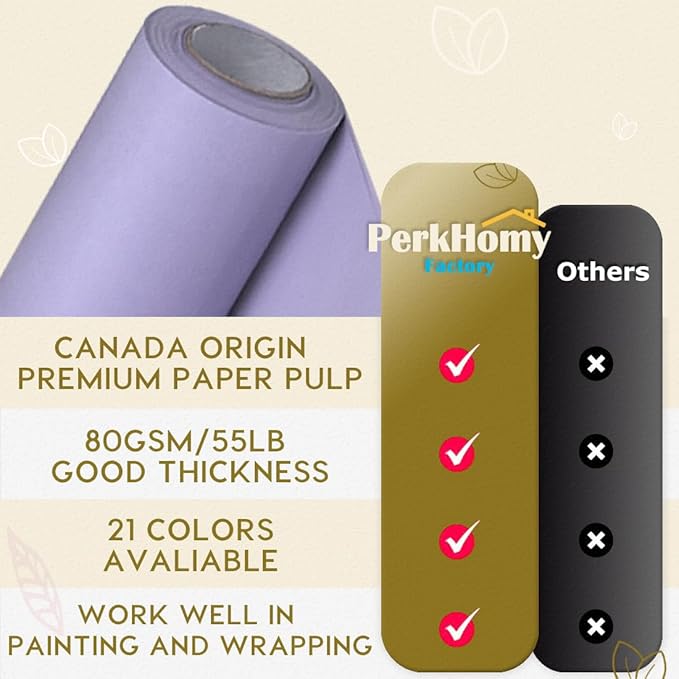 PerkHomy Light Purple Kraft Paper Roll 36" x 3,600" (300') for Gift Wrapping Bouquet Flower Art Painting Craft Writing Packaging Shipping 80GSM 55LB (Light Purple, 36" x 300')