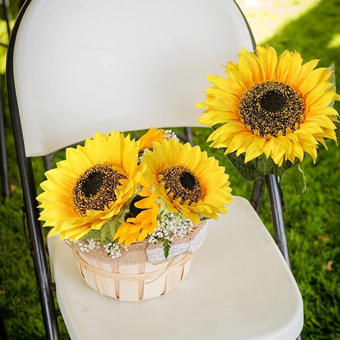3 PCS 7" Large Sunflowers Artificial Flowers Full Bloom Long Stem Artificial Sunflower 26" Tall Sun Flowers Giant Silk Sunflowers with Stem Fake Sunflower Floral Arrangement for Home Wedding Decor