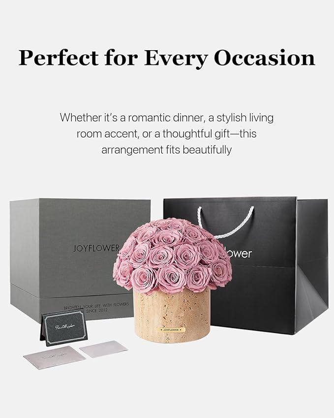 JoyFlower Preserved Flowers Vase, Yellow Cave Stone Flower Vases for Centerpieces, Eternal Flower Decorations for Party Home Living Room Bedroom Coffee Table, Decorative Flower Vase Unique House Decor