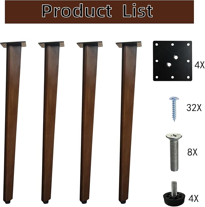 QLLY 28 inch Slant Wooden Table Legs, Solid Wood Angled Desk Legs, Furniture Legs, Set of 4, Easy to Install - Perfect for DIY Dining Tables, Coffee Tables, and Benches (Dark Walnut, 28")
