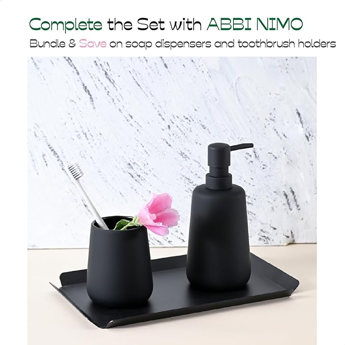 2 Pack Soft Touch Rubber Coating Matte Black Ceramic Soap Dispenser, 13 oz Refillable Pump Bottle for Bathroom or Kitchen Countertop, Non-Slip and Comfort Grip