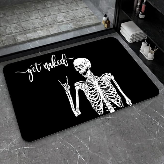 Diatomaceous Earth Bath Mat,Black Funny Skull Non-Slip Volume Super Absorbent Fast Drying for Bathroom Kitchen Door mat,Eco-Friendly Easy to Clean 20×31Inch (50 * 80cm)