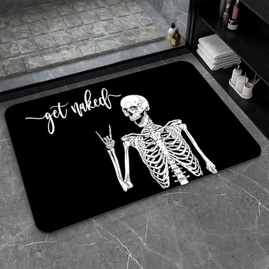 Diatomaceous Earth Bath Mat,Black Funny Skull Non-Slip Volume Super Absorbent Fast Drying for Bathroom Kitchen Door mat,Eco-Friendly Easy to Clean 17×27.5Inch (43 * 70cm)