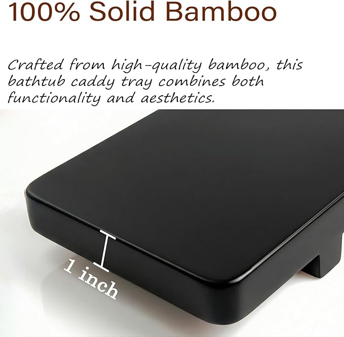 Elegant Black Bamboo Bathtub Tray Caddy for Freestanding Tub, 35" L Adjustable Bath Tray for Tub, Luxury Spa Bathroom Tray Organizer Table, Bath Tub Accessories for Women, Housewarming, Birthday Gifts