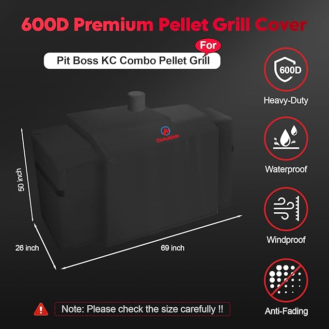Comnova Grill Cover for Pit Boss KC Combo - Premium Wood Pellet Smoker Cover for Pitboss Waterproof & Heavy Duty, 600D Pellet BBQ Cover for Pit Boss KC Combo Platinum Series Grill