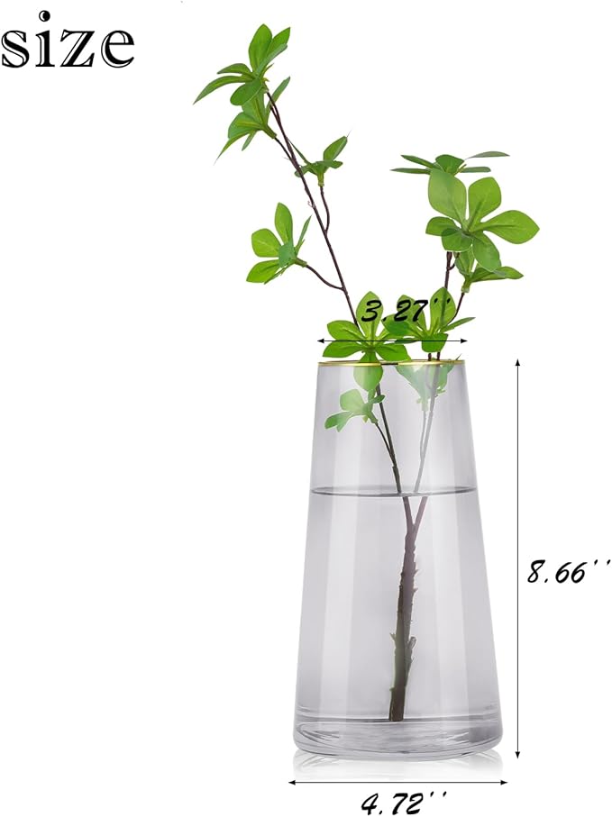 WHJY 9 inch Gray Clear Glass Vase for Table Centerpieces Home Décor, Flower vase Modern Glass Bottles Decorative-Gray