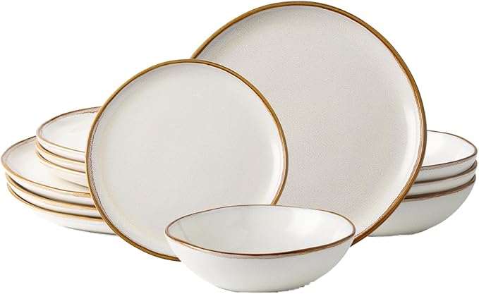 AmorArc Ceramic Dinnerware Sets,Handmade Reactive Glaze Stoneware Plates and Bowls Sets,Highly Scratch Resistant | Dishwasher & Microwave Safe Dishes Set,Service for 4 (12pc)