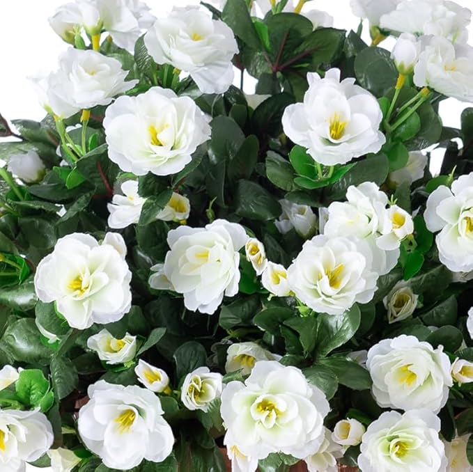 Ivydale Artificial Fake White Flowers Plants for Outdoor Outside Winter Christmas, Faux Silk Camellia UV Resistant Realistic for Front Door Porch Patio Balcony Garden Yard Decor, 3 Large Bundles