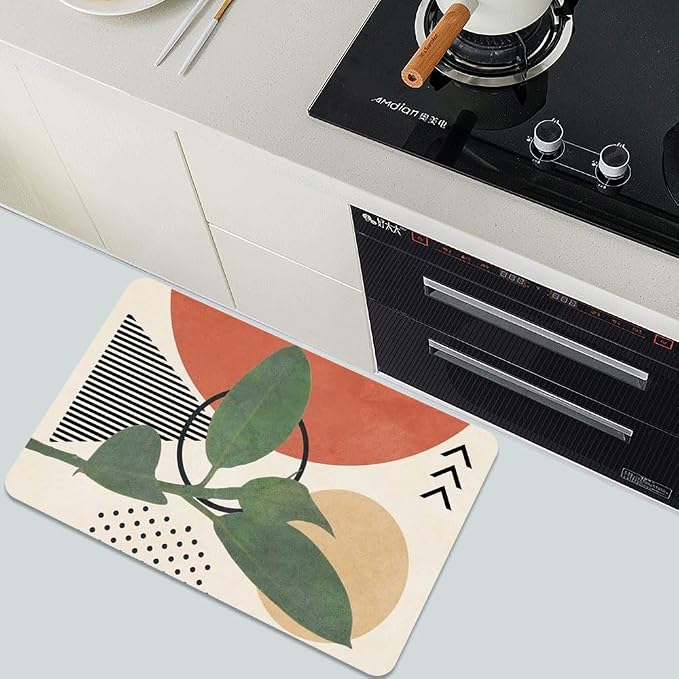 Diatomaceous Earth Bath Mat,Abstract Art Leaf Sun Non-Slip Volume Super Absorbent Fast Drying for Bathroom Kitchen Door mat,Eco-Friendly Easy to Clean 20×31Inch (50 * 80cm)