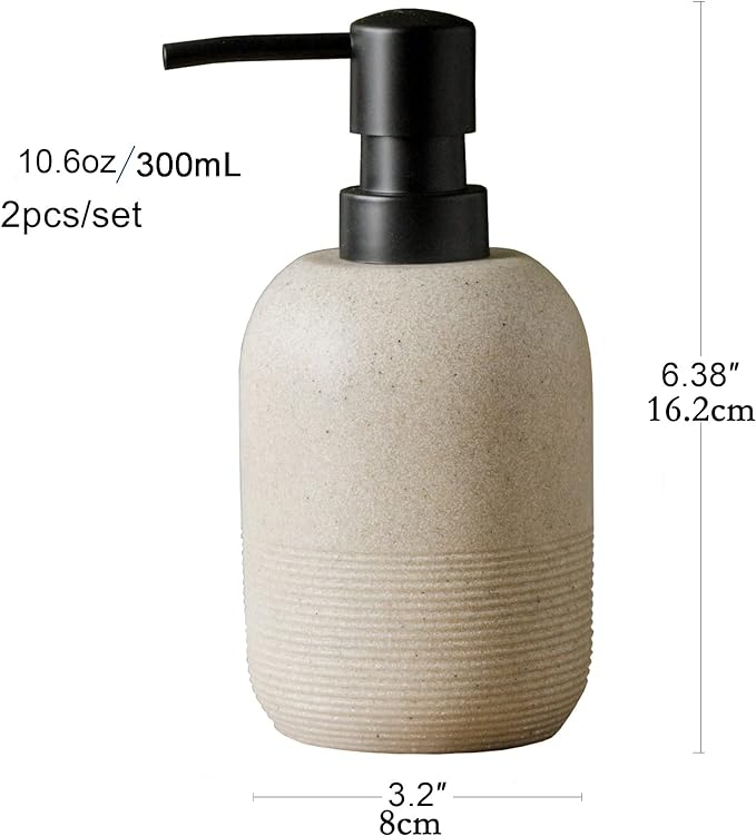 GalDal 2pcs/Set Beige Hand Soap Dispenser Sets,Resin Liquid Soap Dispenser for Bathroom Countertop,Bathroom Lotion Dispensers-10.6oz.