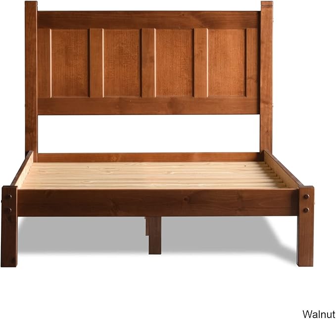 Grain Wood Furniture Shaker Solid Wood Panel Platform Bed, Full Size, Walnut