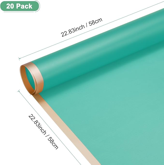 M METERXITY 20 Sheets Flower Wrapping Paper Bouquet, 23 Inch Dark Green Gold Edge BOPP Waterproof Floral Wrapping Paper Flower Packaging DIY for Wedding/Party/Birthday/Gift Bouquet Wrap Paper