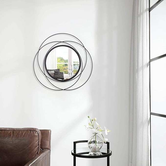 Mirrors Wall Decor Iron Frame Round Art Wall Mirrors Home Decoration Hanging Mirrors for Living Room Bedroom Bathroom Entryway Black 16"