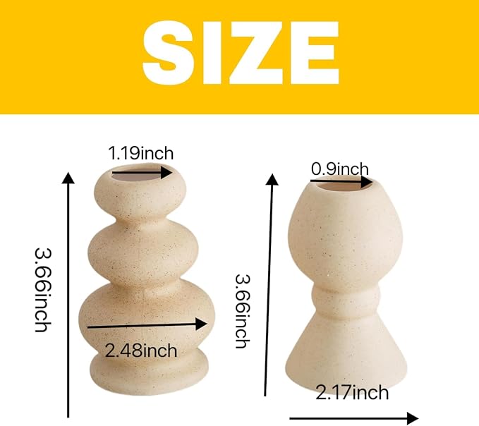 Taper Ceramic Candle Holders, Set of 2 Matte Boho Decorative Candlestick Holders,Table Decor Centerpiece for Home Decor Dinning Wedding Party Aromatherapy Votive (Matte Ivory, Style A)
