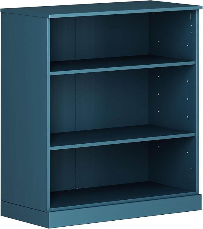 Palace Imports Solid Wood Bookcase - 3 Tier Floor Standing Bookshelf - 36" Short Storage Shelf, 32” W - Teal Blue, Display Furniture for Room, Renewable 100% Eco-Friendly Wood, Made in Brazil