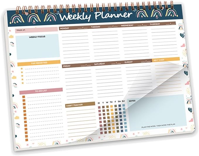 RSORGN Weekly Planner, 52 Pages Undated Daily List Schedule Notebook Time Management Memo Pad for Office, Home Planning & School Scheduling (Pattern-D)