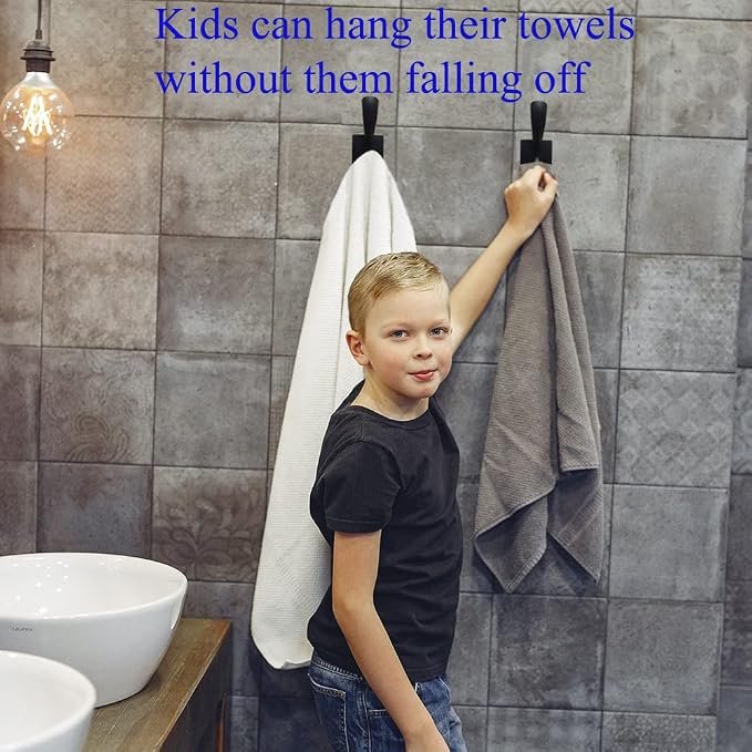 Black Towel Hooks,Double Towel Robe Clothes Coat Holder,Heavy Duty Wall Mount Hooks for Bath Bedroom Kitchen Pool Garage Hotel,4 Pack