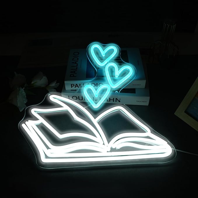 Book Neon Sign for Wall Decor, Reading Book Neon LED Light, Reading Signs for Library, Reading Corner Decor, Bookstore Reading Room Library Museum Study Room Birthday Bedroom-14"x13.7"