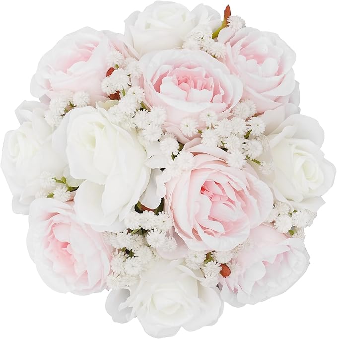 10Pcs Artificial Flower Balls for Wedding Centerpieces, 9.44Inch Rose& Peony Semicircle Flower Ball, Arrangement Bouquet Fake Flowers Ball for Home Party Tables Decoration