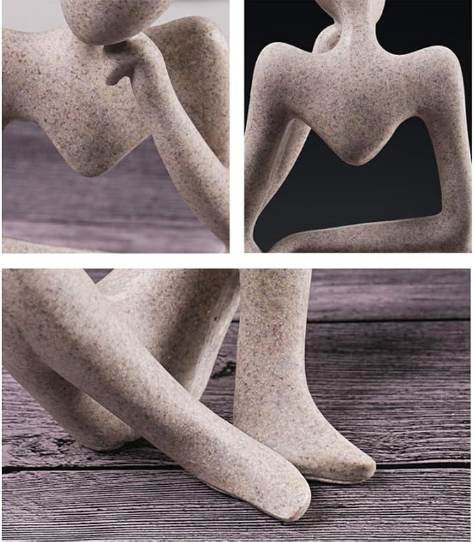 Asng Sandstone Resin Thinker Style Abstract Sculpture Statue Collectible Figurines Home Office Bookshelf Desktop Decor (Sandstone, Left,Large)